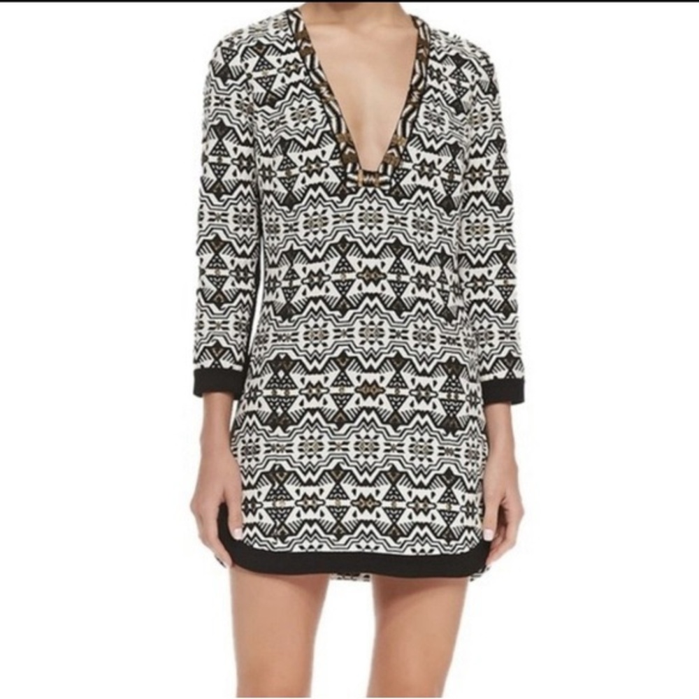 Twelfth Street Black, White and Metallic Geometric Tunic Dress